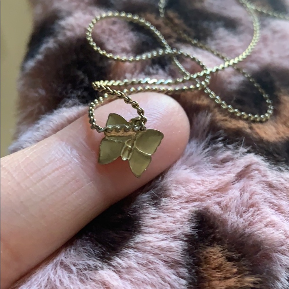 Vintage Brass & Crystal  butterfly necklace - Picture 7 of 8